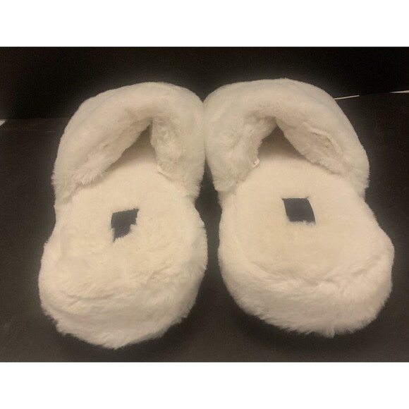 RACHEL ROY Womens Memory Foam Soft Faux Fur White Crisscross Slide Size 7-8 M - Picture 2 of 3